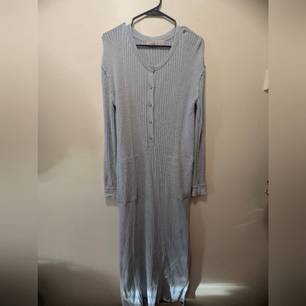 EUC Free People FP Beach Free Fall Sweat Maxi Dress In Baby Blue, Oversized XS - Picture 2 of 10